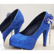 Sapato Azul Strass Cristal Festas Balada Noiva Salto 11 Cm