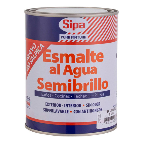 Sipa Decorativa Esmalte al Agua semibrillo blanco 1/4 galón (1 Litro Aprox.)
