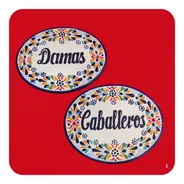 Damas Caballeros Placas P/ Baño Talavera Poblana M1 21x17 Cm