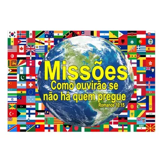Bandeira Evangélica Missões Mundo 1,45m X 1,0m Em Tecido - G