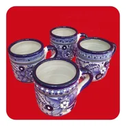4 Tarros De Talavera Poblana Azul Diseño Especial 450ml Tz