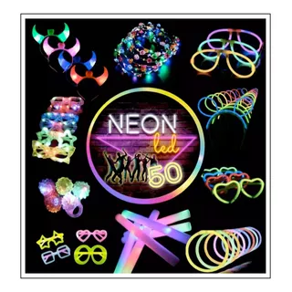 Combo Cotillon Luminoso Led Neon 50 Personas Fiesta Carioca