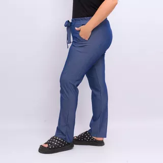 Pantalon Con Elástico Recto Símil Jean Mujer Talles Grandes
