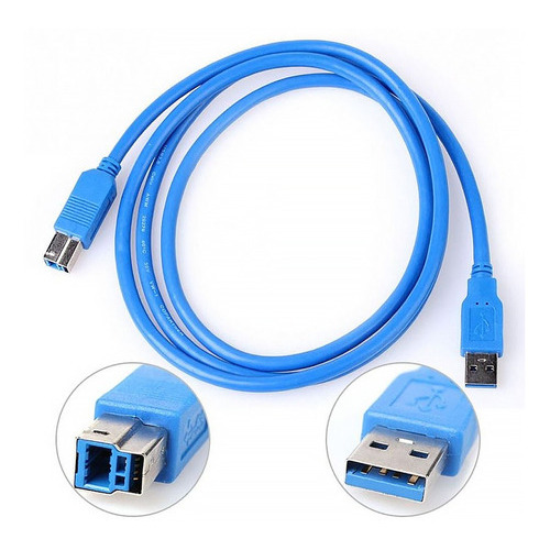 Cable Datos Impresora Usb 3.0 Macho A Macho Tipo A-b 3 Mts Color Azul