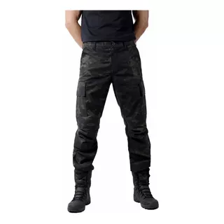 Calça Cargo Masculina Combat Bélica Camuflada Multicam Black