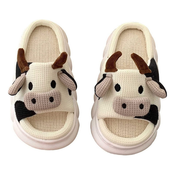 Pantuflas Mujer Pantuflas De Vaca Suaves Cómodas Lino Mudas