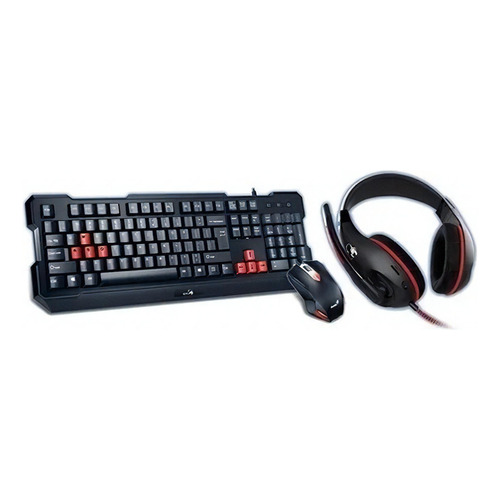 Combo Gamer Teclado Mouse Auricular Genius Kmh-200 Color Del Teclado Negro