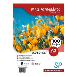 Papel Fotográfico Glossy A3 200gr Alto Brillo X 100 Hojas