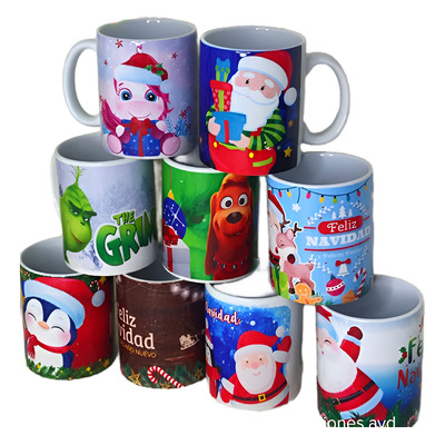 10 Tazas Navideñas De Cerámica Sublimadas Full Print Mayoreo