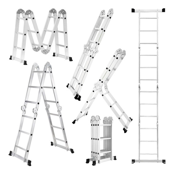 Escalera 8 En 1 Multiposiciones 12 Peldaños Aluminio 150kg