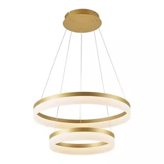 Pendente Lustre Led 2 Aros Luz Direta Sindora Dcd03007 Metal Cor Dourado