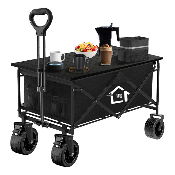 Carrito Negro Plegable De Carga Con Ruedas Grandes Camping