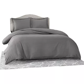 Combo Duvet + Plumon + Fundas Queen Gris Saten Stripe