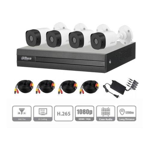 Kit 4 Camaras Plastico 2 Megapixel 1080p Con Dvr Dahua 4ch