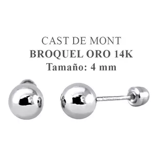 Broquel Dormilona 4mm Bola Aretes Para Bebe Oro Blanco 14k