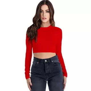 Blusa Crop Top De Manga Larga Sexy De Moda Casual #kelly