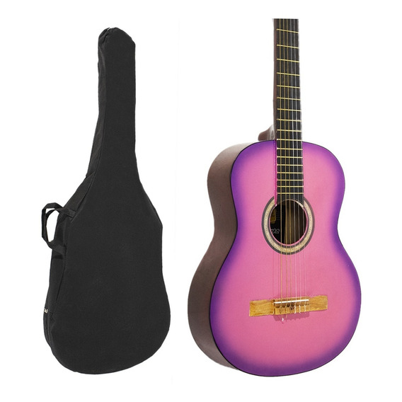 Guitarra Criolla Clasica De Estudio Rosa 4/4 Con Funda