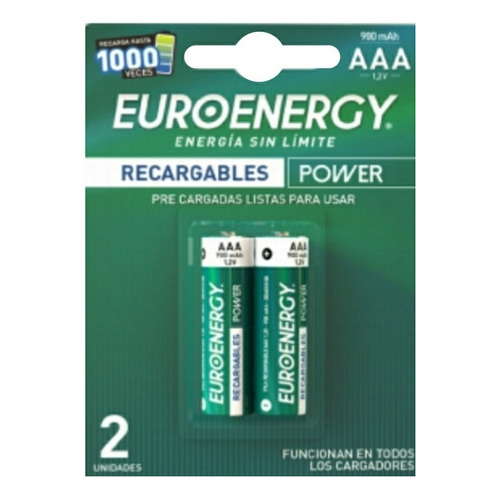 Pila recargable AAA Euroenergy Power Recargables Cilíndrica - pack de 2 unidades