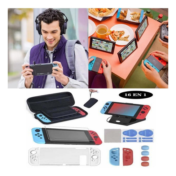 Nintendo Switch Kit De Accesorios Con Estuche Para 16 En 1