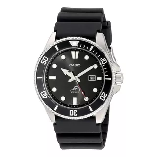 Relógio De Pulso Casio Classic Mdv-106 Com Corpo Prateado,  Analógico, Para Masculino, Fundo  Preto, Com Correia De Resina Cor Preto, Agulhas Cor Prateado, Branco E Vermelho, Subdials De Cor Branco E 