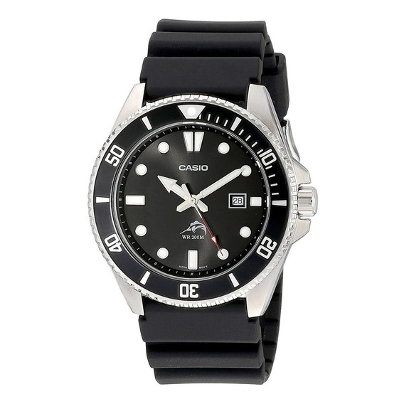 Reloj pulsera Casio Classic MDV-106 de cuerpo color plateado, analógica, para hombre, fondo negro, con correa de resina color negro, agujas color plateado, blanco y rojo, dial blanco y plateado, minut