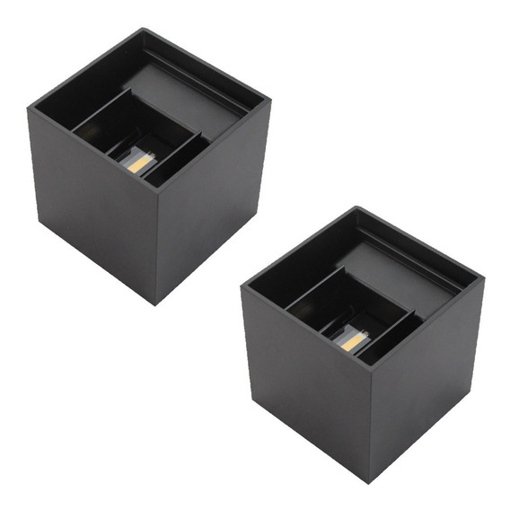 Arbotante Muro Led 12w Negro Cuadrado Luz Calida 2 Piezas