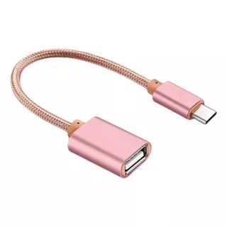 Cable Otg Tipo C De Metal Para Pendrive Mouse Teclado Usb Color Rosado