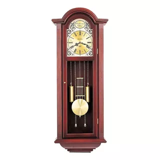 Reloj Bulova Clocks De Pared Vintage Con Pendulo C3381 Full Estructura Cedro Fondo Dorado
