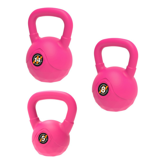 Set 3 Pesas Rusas De 5 Kg + 8 Kg + 14 Kg Fitnesas Kettlebell