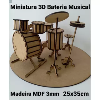 Miniatura Bateria, Quebra Cabeça 3d, Madeira Mdf Feita Laser