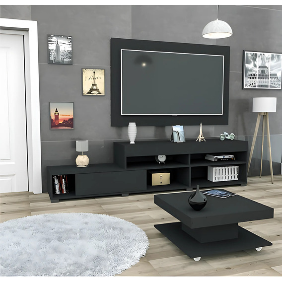 Rack Tv + Panel + Mesa Ratona Minimalista Living