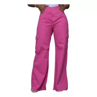 Calça Feminina Pantalona Wide Leg Cargo Colorida Premium