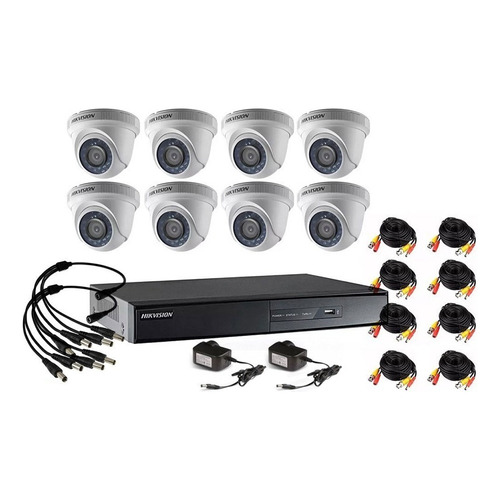 Camara Seguridad Kit Hikvision Dvr 16ch + 8 Dom 1mp + Cable Color Blanco