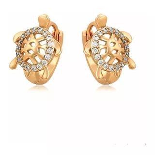 Aretes Tortuga Suerte Oro Laminado Arracadas Hermosas Mujer