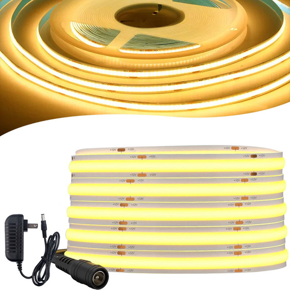 Tira Luz Led Flexible 12v Cob 5m Interior 320leds/m Enchufe