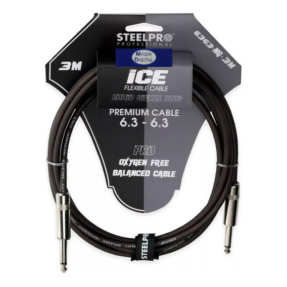 Cable Plug 6.3mm 3mts Steelpro 6363-ng-3m Balanceado Prof