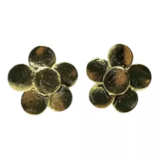 Aros De Peltre Bañados En Oro, Diseño Flor