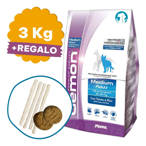 Gemon High Premium Perro Adulto Mediano Atún Y Arroz 3 Kg