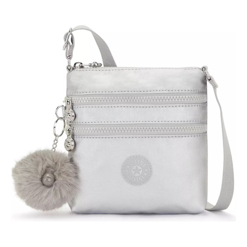 Bolsa Crossbody Kipling Alvar Diseño Color Solido De Nylon  Platinum M Gg Asas Color Igual Al Resto De La Bolsa