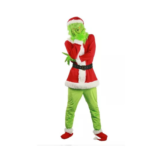Traje De Santa Claus Papá Noel De Pelo Verde, Friki Navideño,traje De Exhibición Cosplay, Máscara Navideña