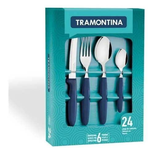 Juego De Cubiertos 24pz Ipanema Tramontina Mango Plastico Color Azul