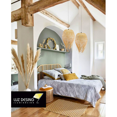 Colgante Deco Moderno De Bambu 50x80 Natural Apto Led E27 