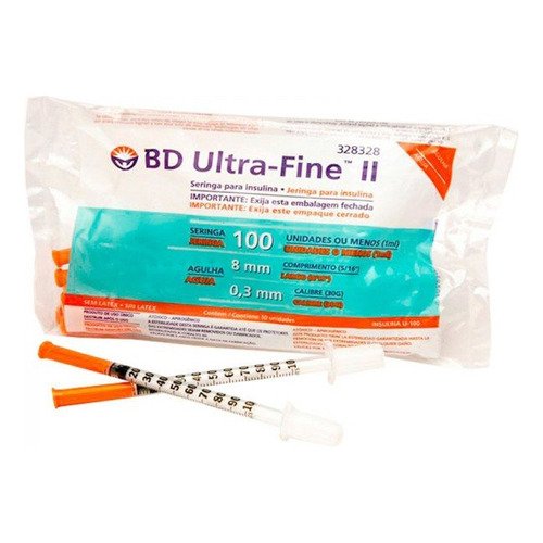 Bd Ultra Fine Jeringa De Insulina 1ml Aguja 30 G 8mm 100u