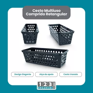 Cesto Multiuso Comprido Retangular Preto 28x11x8 Cm