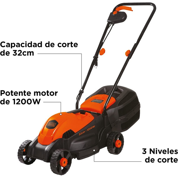 Cortadora de pasto eléctrica Black+Decker GR1000 con bolsa recolectora de 1200W y 110V color naranja/negro