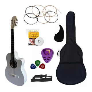 Guitarra Acústica Curva Ocelotl Paquete Básico De Accesorios Color Blanco Orientación De La Mano Derecha