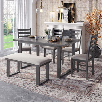 6-pieces Solid Wood Dining Set With Rectangular Table 4