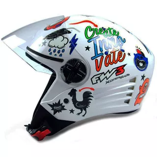 Capacete Moto Fw3 X-open Stickers Branco Brilhante Aberto