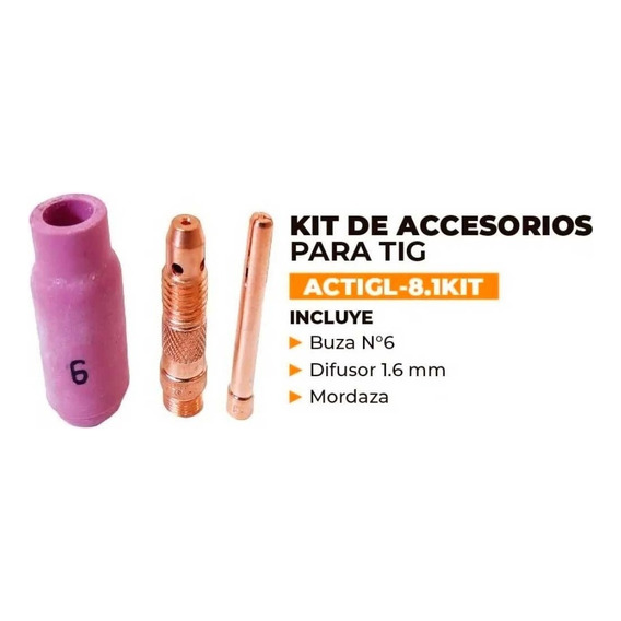 Kit Boquilla Consumible Tig 1,6mm Actigl-8.1k Lusqtoff