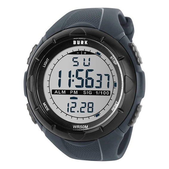 Reloj Deportivo Digital Burk 1025 Luz Led Alarma Cronometro! Color de la malla Gris